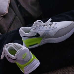 Nike Kids White Shoes with Neon Green and Black Accents